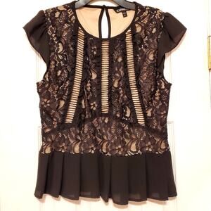 EXPRESS Black Lace And Chiffon Peplum Top Size SMALL